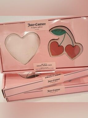 Juicy Couture Pink Heart and Cherry Ceramic Tray Set! NWB